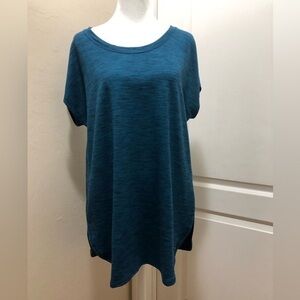 Ideology Teal Blue Heathered Tunic Top Women’s Size Large Lace-Up Back Hem